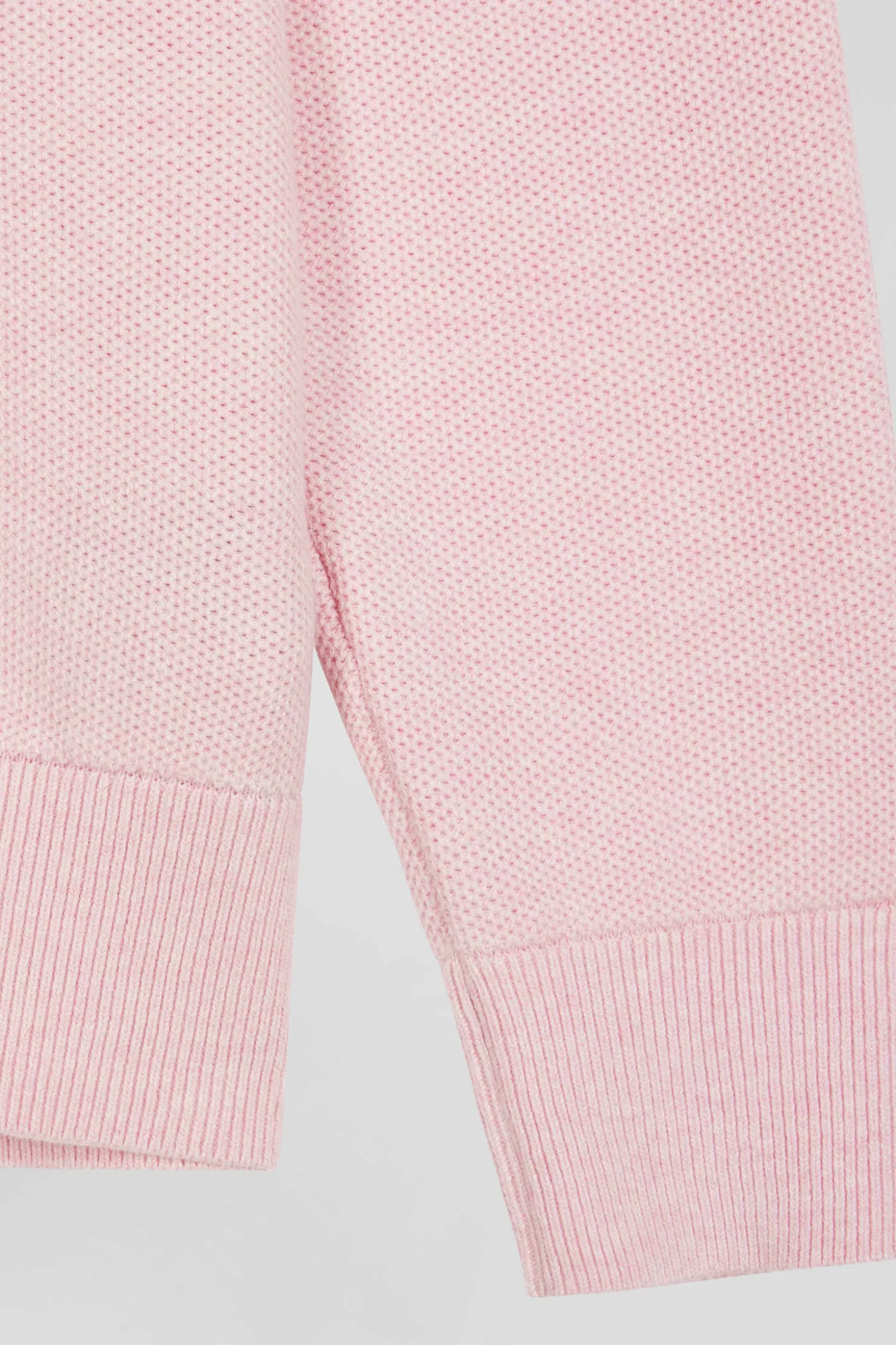Regular plain pink cotton high collar zipped cardigan