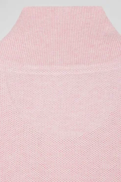 Regular plain pink cotton high collar zipped cardigan