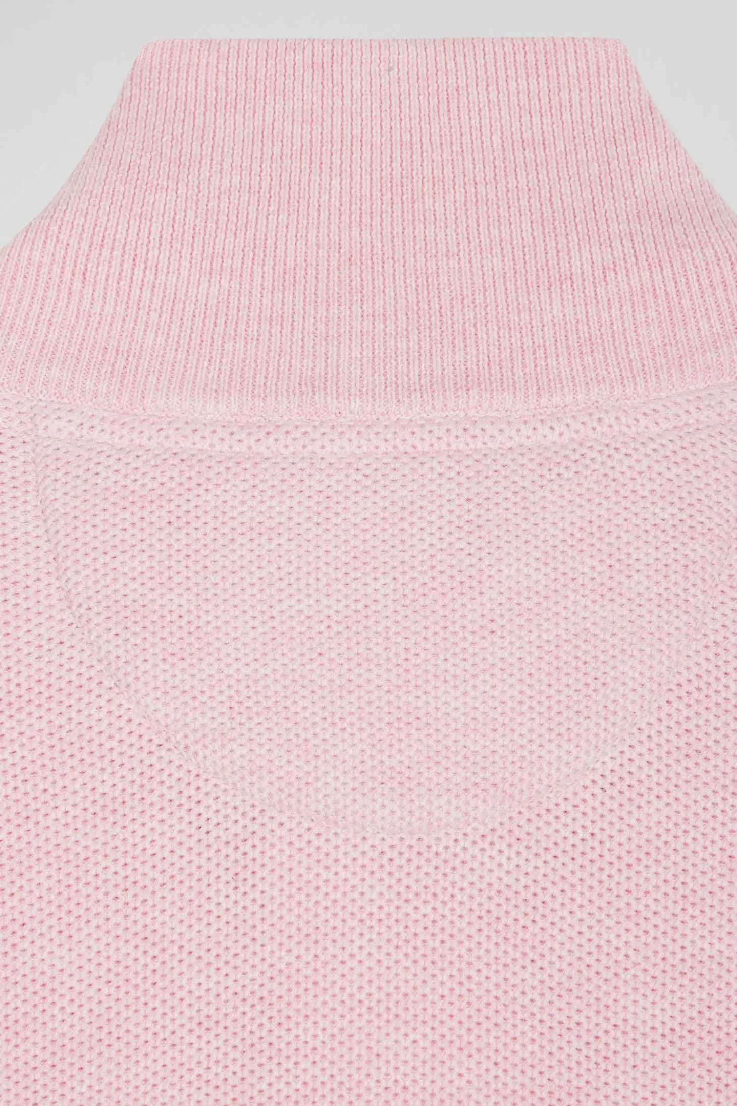 Regular plain pink cotton high collar zipped cardigan