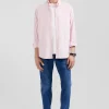 Regular plain pink mixed stretch cotton shirt