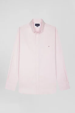 Regular plain pink mixed stretch cotton shirt