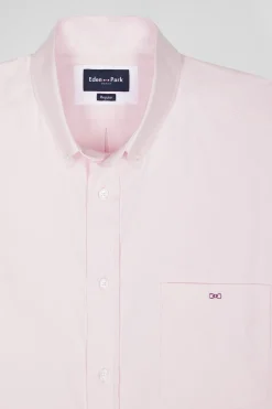 Regular plain pink mixed stretch cotton shirt