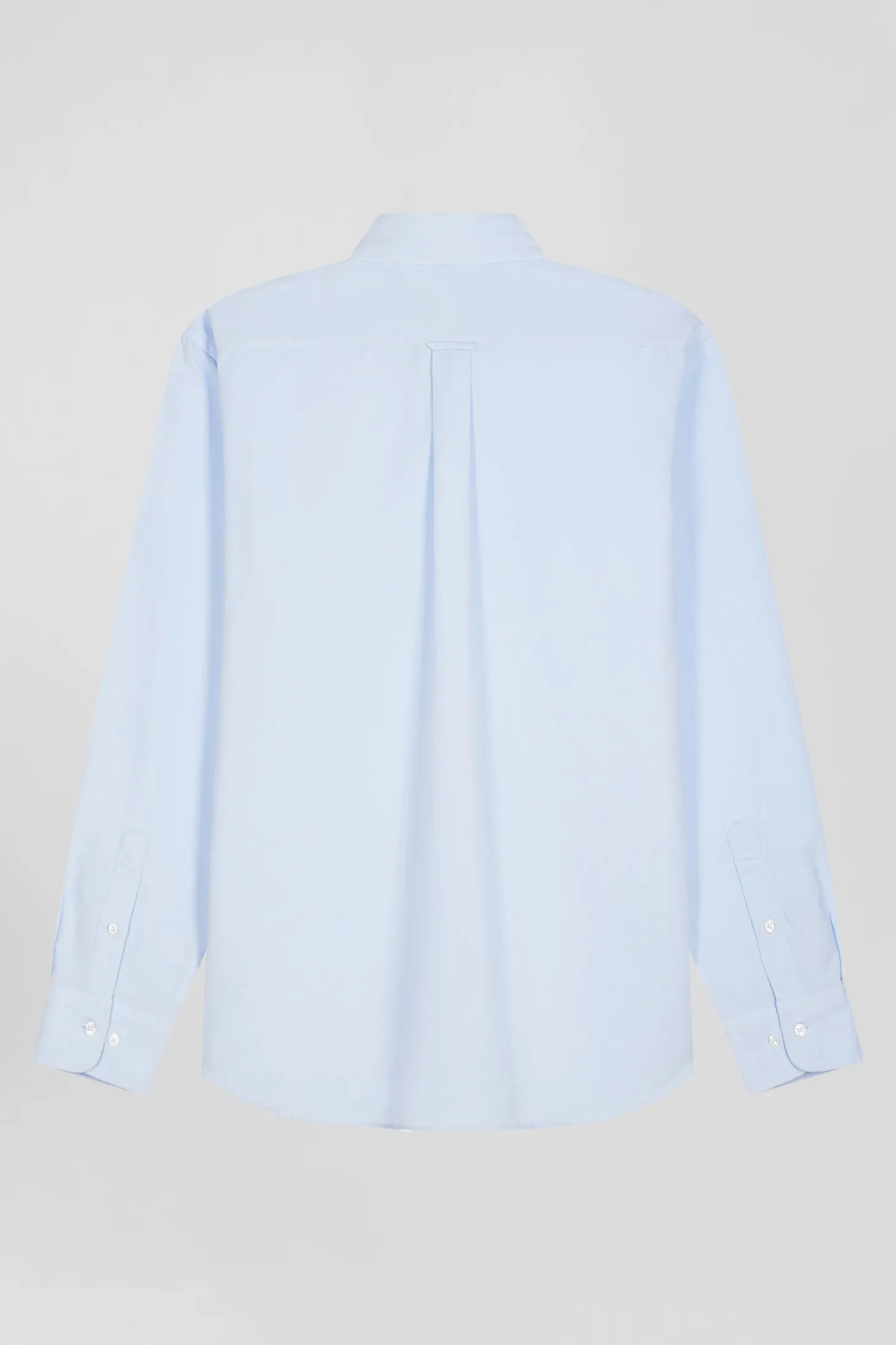 Regular plain sky blue cotton shirt with button-down collar and chest pocket