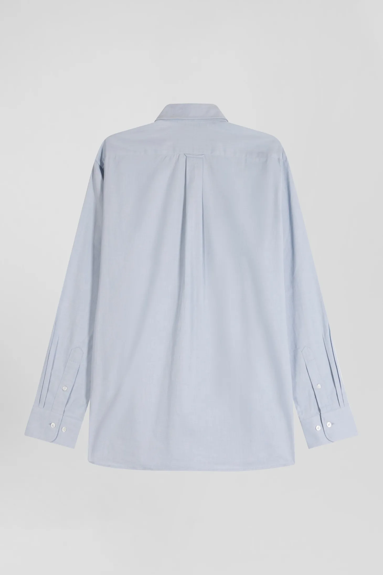 Regular plain sky blue cotton twill shirt with button-down collar