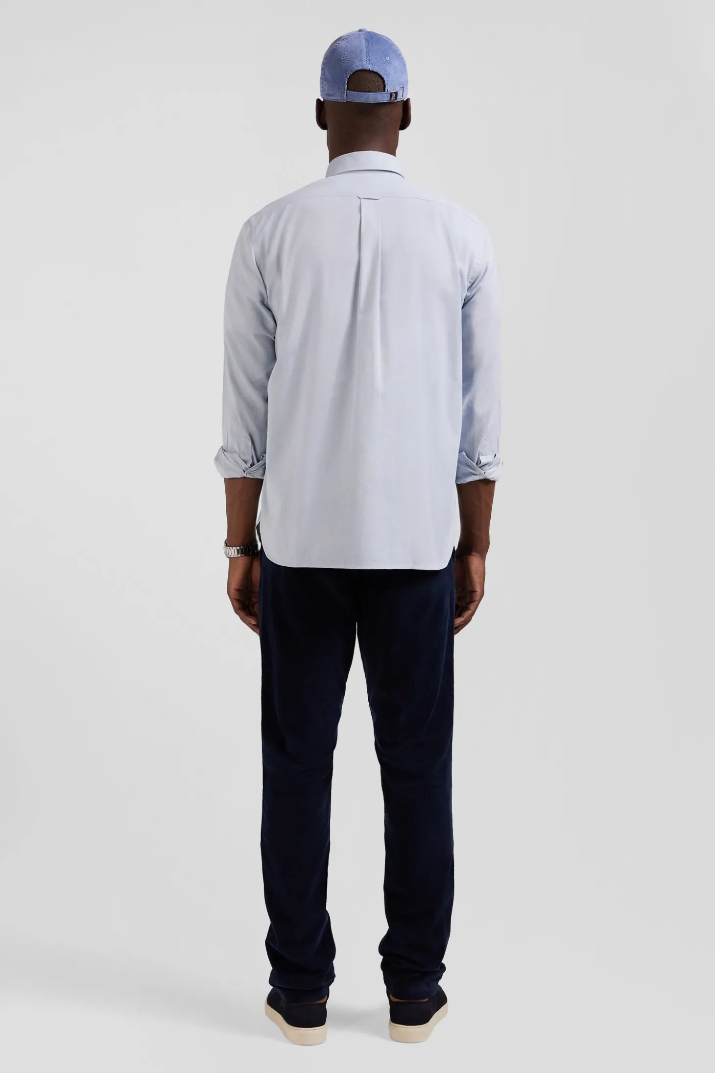 Regular plain sky blue cotton twill shirt with button-down collar