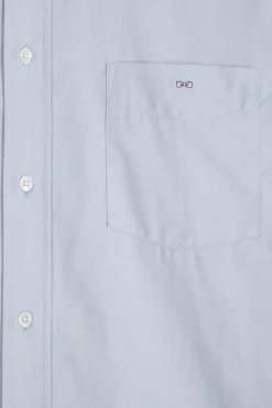 Regular plain sky blue cotton twill shirt with button-down collar