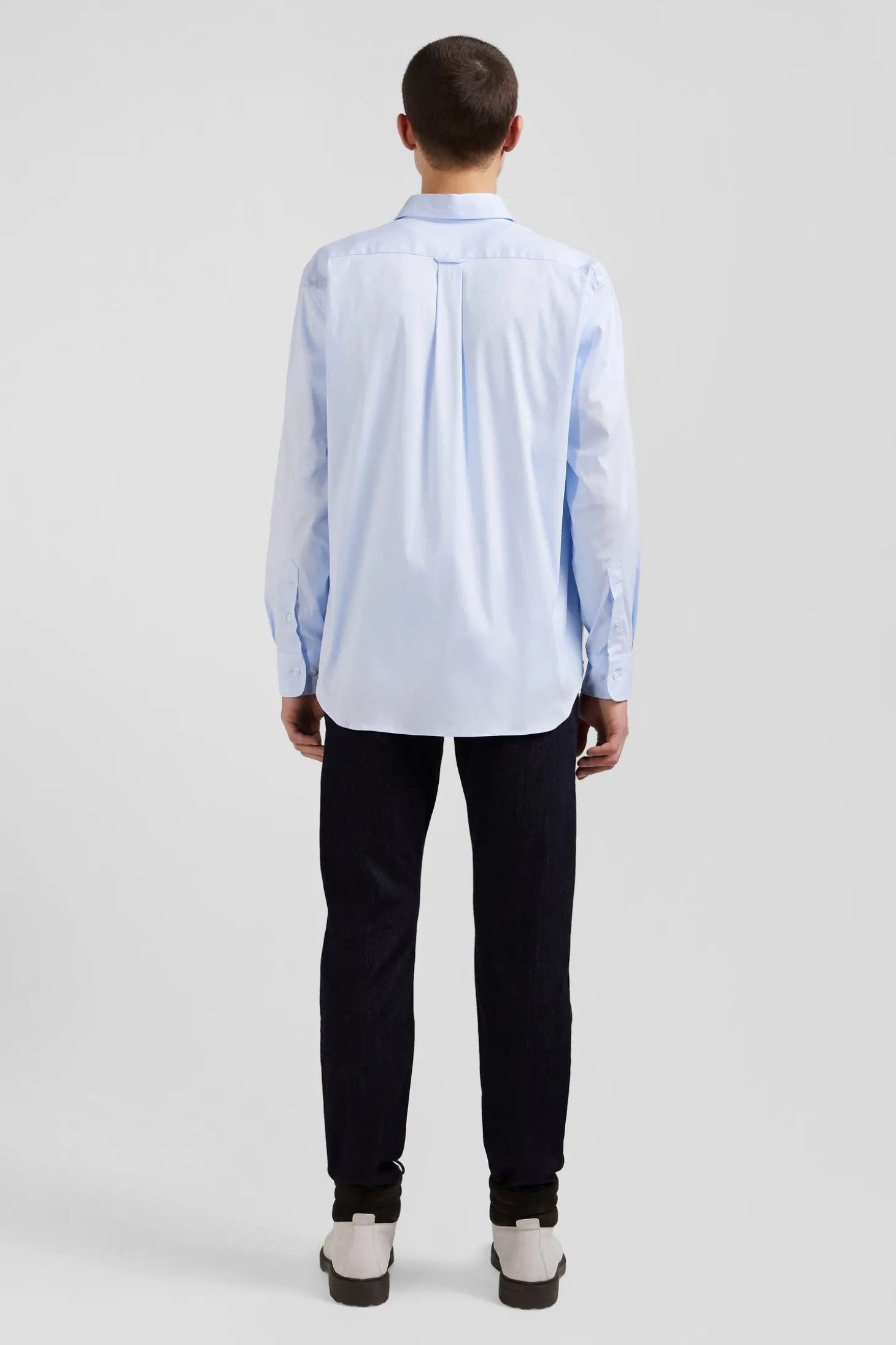 Regular plain sky blue mixed stretch cotton shirt
