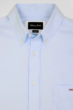 Regular plain sky blue mixed stretch cotton shirt