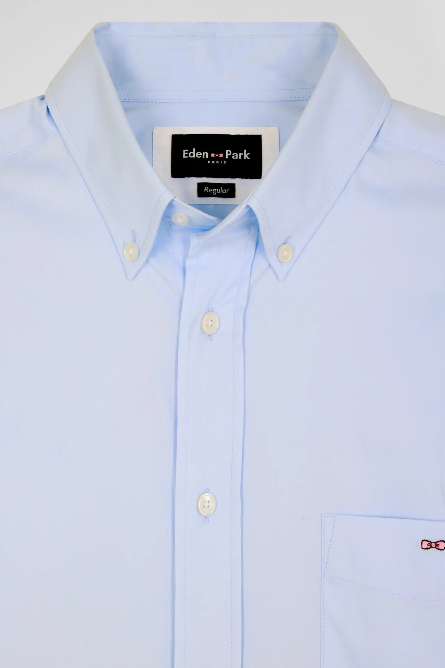 Regular plain sky blue mixed stretch cotton shirt