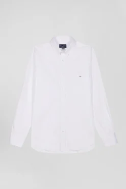 Regular plain white mixed stretch cotton shirt