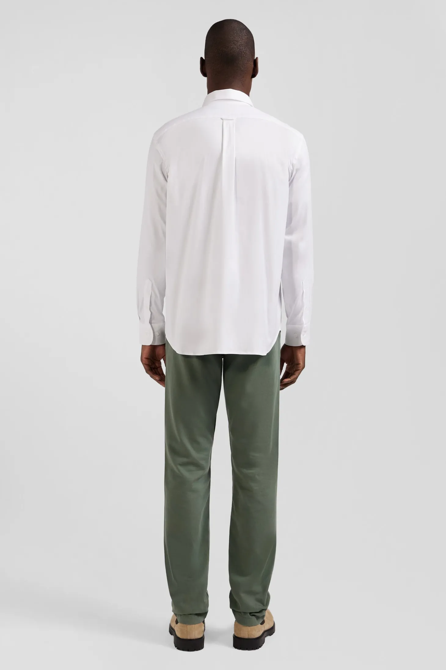 Regular plain white mixed stretch cotton shirt