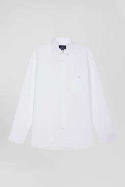 Regular plain white piqué cotton shirt