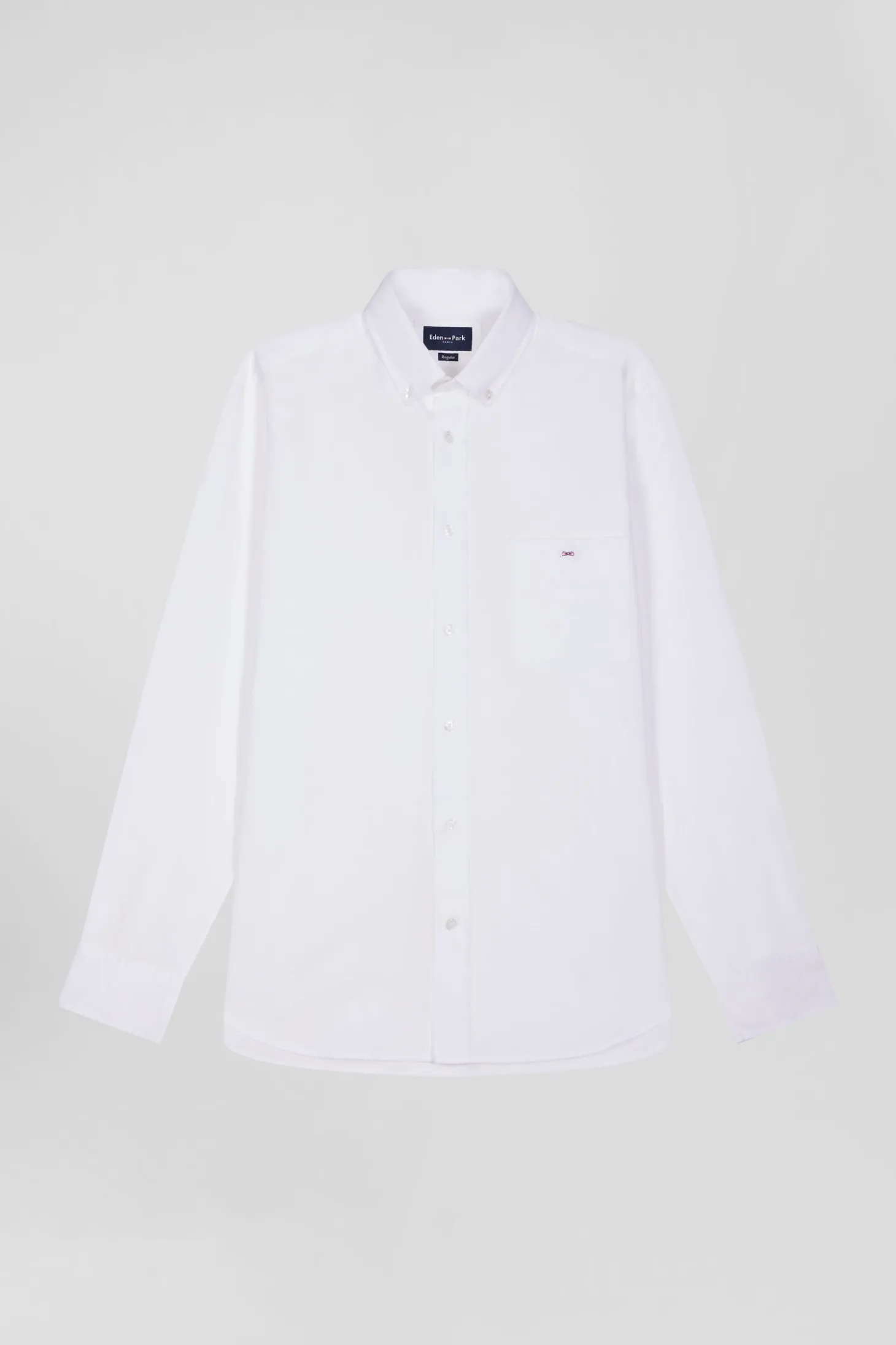 Regular plain white piqué cotton shirt