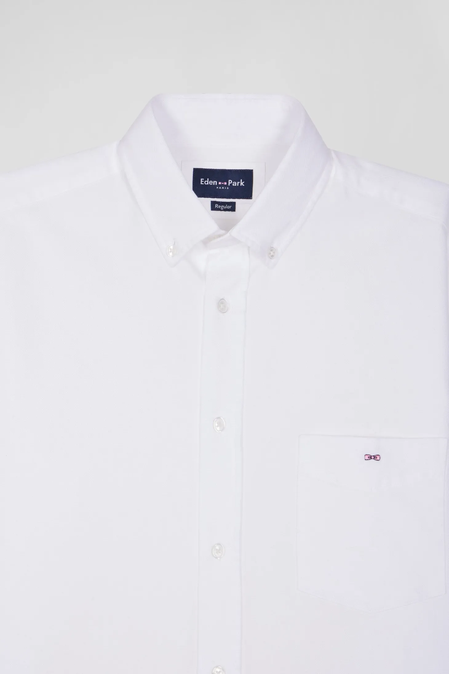 Regular plain white piqué cotton shirt