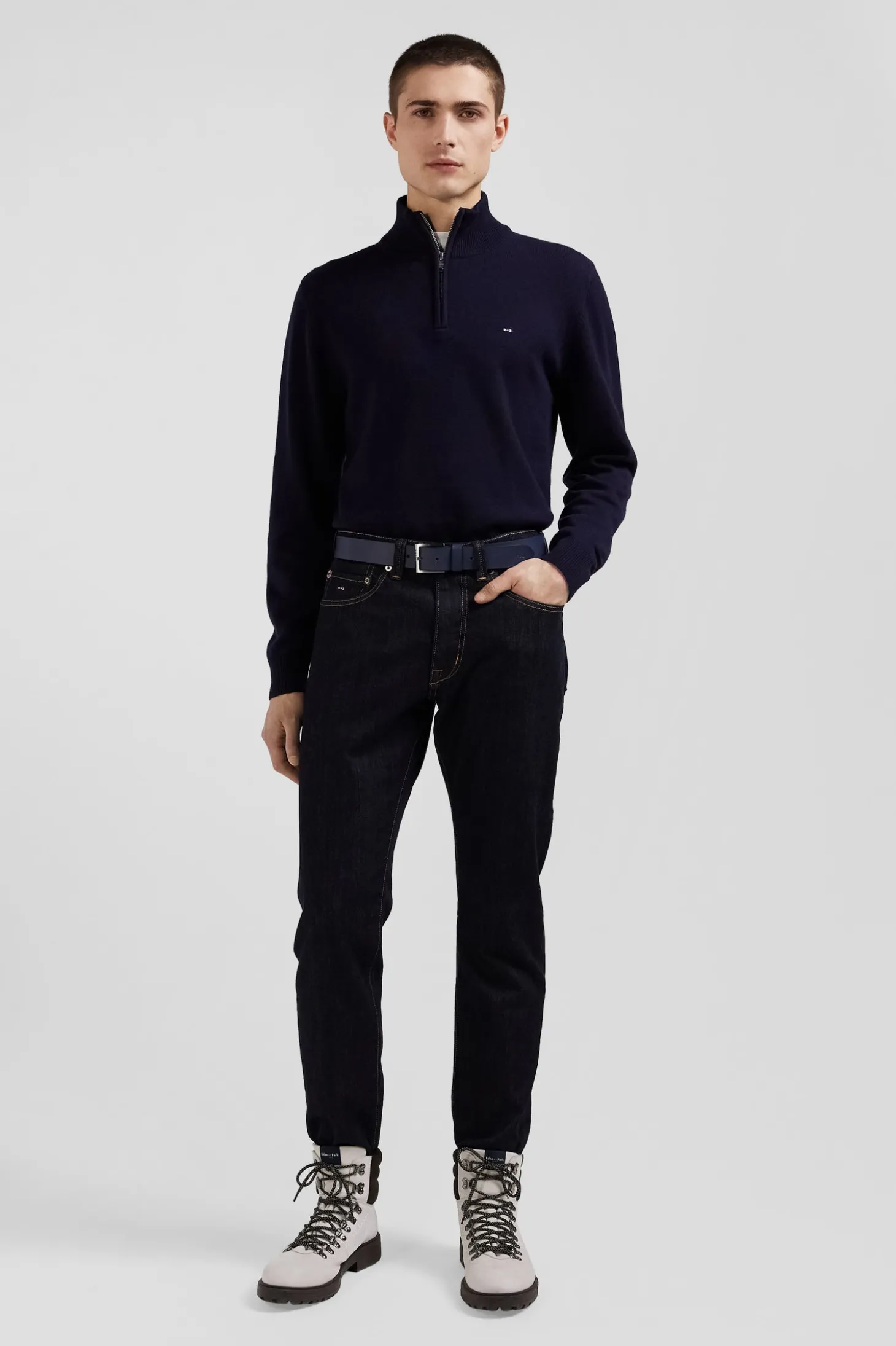 Regular raw stretch denim jeans