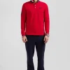 Regular red long-sleeved cotton piqué polo shirt with XV de France embroidery
