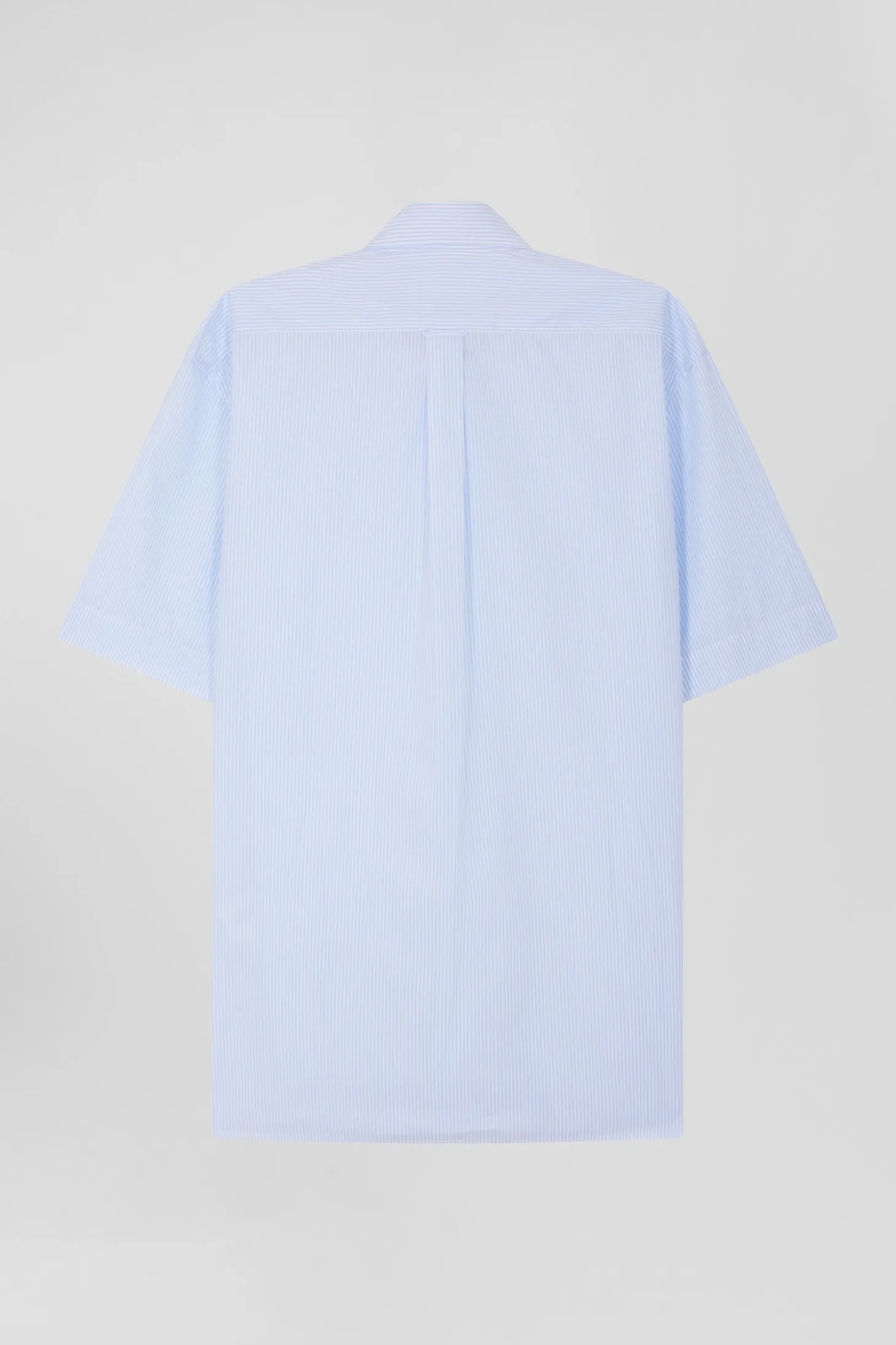 Regular sky blue and white striped cotton short-sleeved shirt