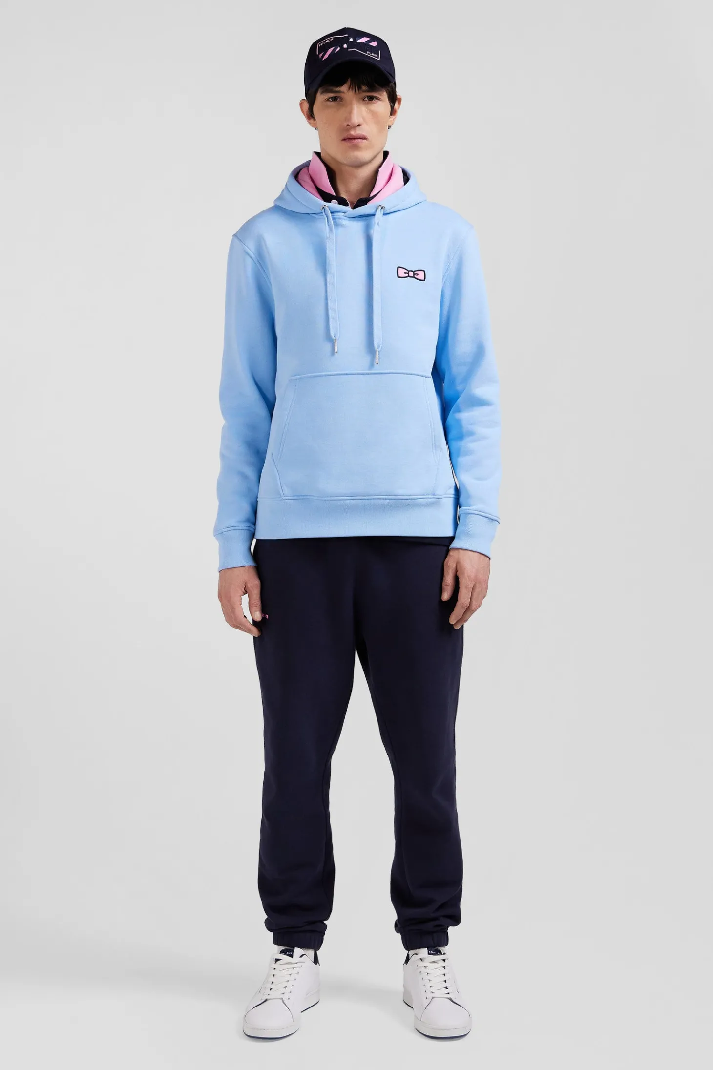 Regular sky blue brushed cotton fleece hoodie with Eden Park embroidery