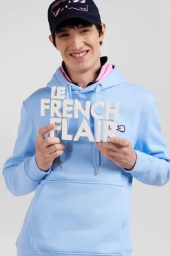 Regular sky blue brushed cotton fleece hoodie with Eden Park embroidery