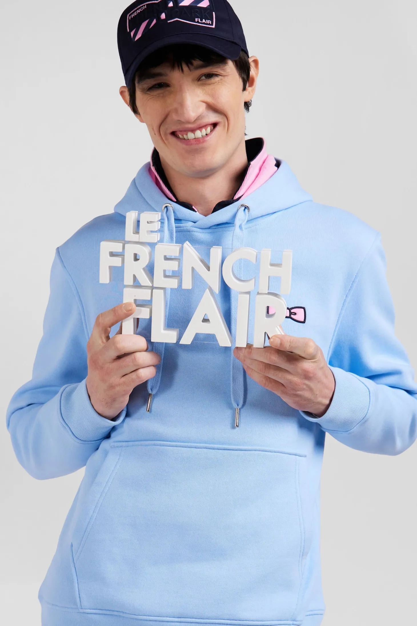 Regular sky blue brushed cotton fleece hoodie with Eden Park embroidery