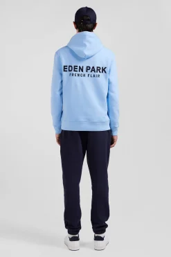 Regular sky blue brushed cotton fleece hoodie with Eden Park embroidery