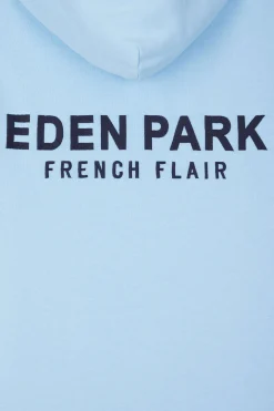 Regular sky blue brushed cotton fleece hoodie with Eden Park embroidery