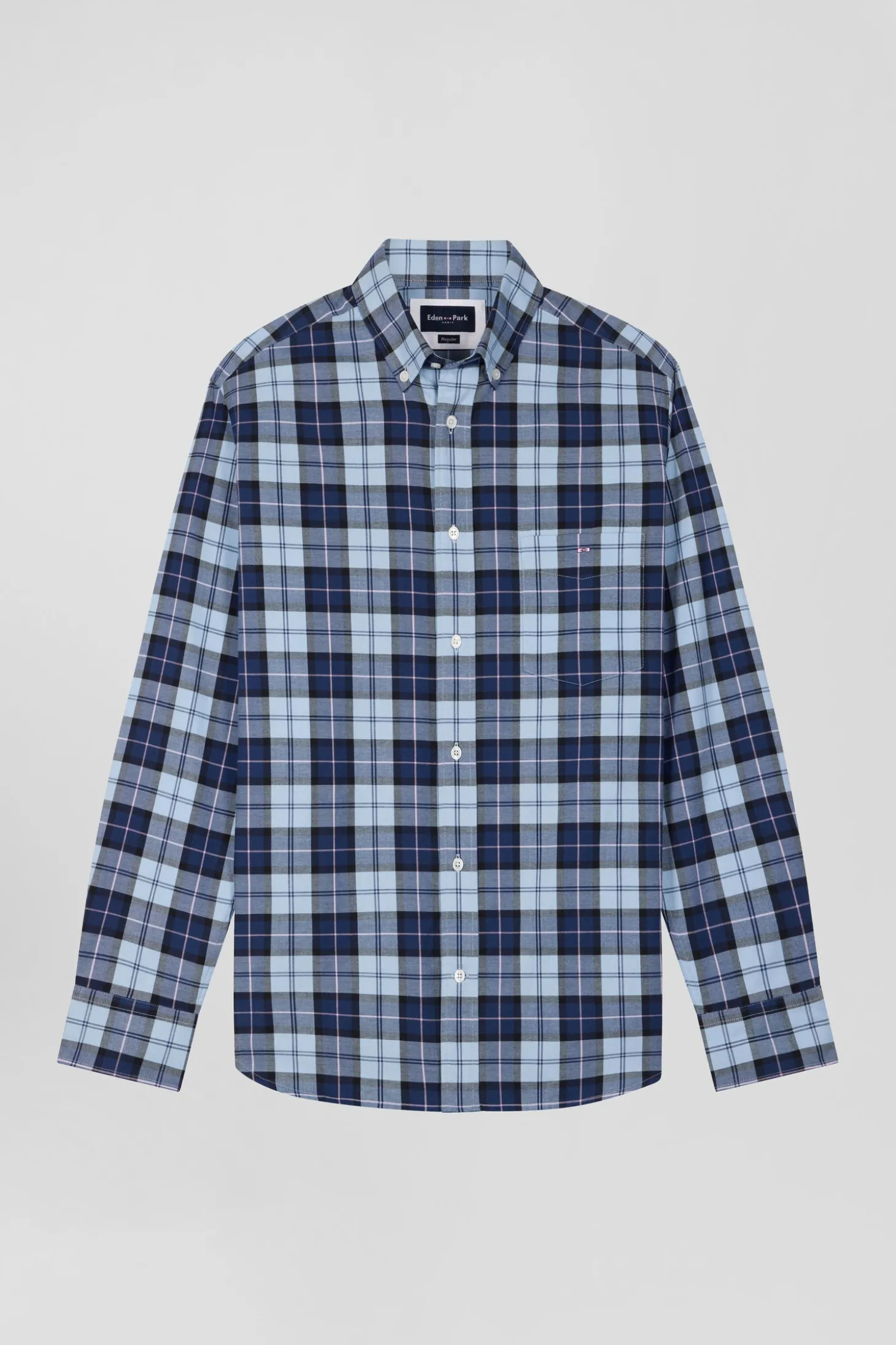 Regular sky blue checked cotton twill shirt