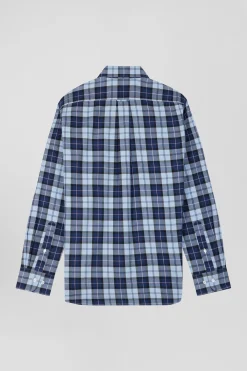 Regular sky blue checked cotton twill shirt