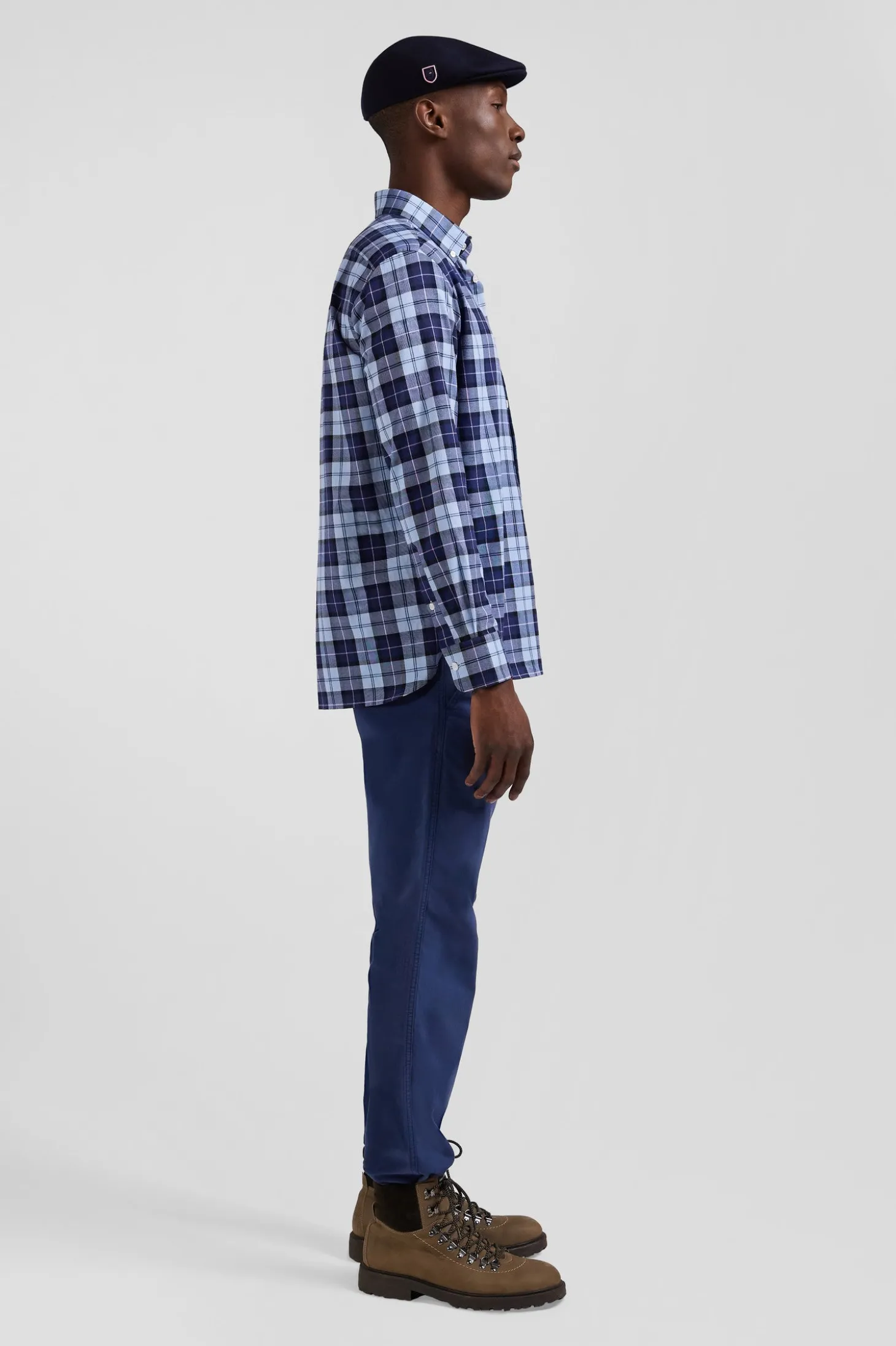 Regular sky blue checked cotton twill shirt