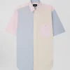 Regular sky blue cotton colourblock short-sleeved shirt