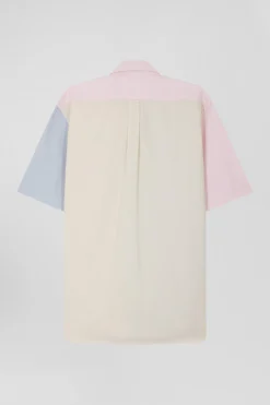 Regular sky blue cotton colourblock short-sleeved shirt