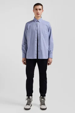 Regular sky blue cotton denim shirt with printed elbow patches