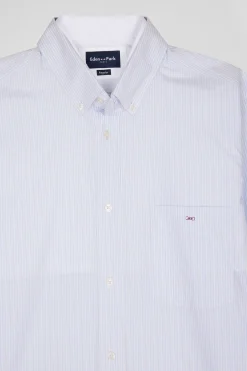 Regular sky blue cotton jacquard shirt with baton stripes
