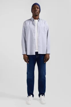 Regular sky blue cotton shirt with micro checks