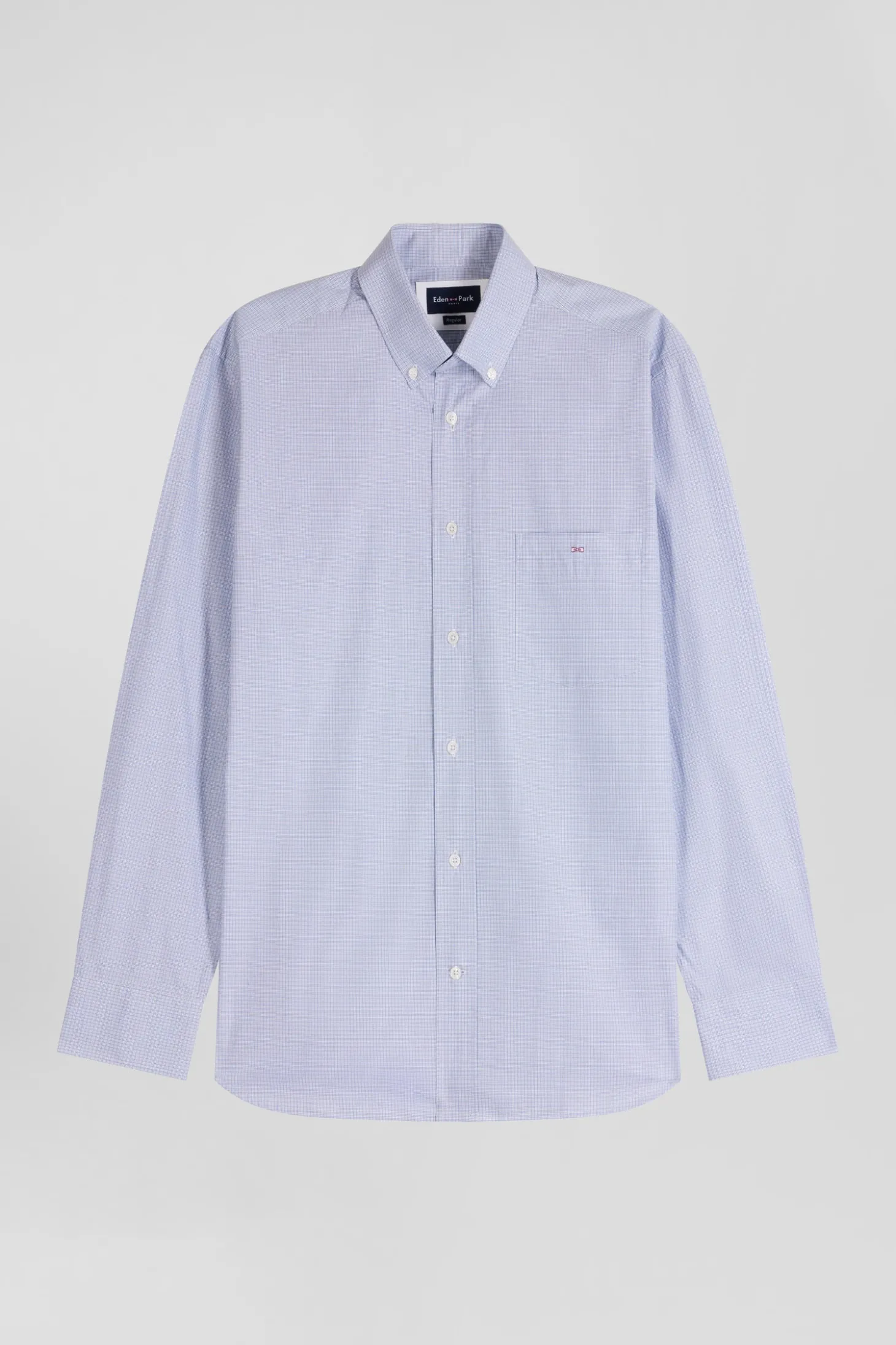 Regular sky blue cotton shirt with micro checks
