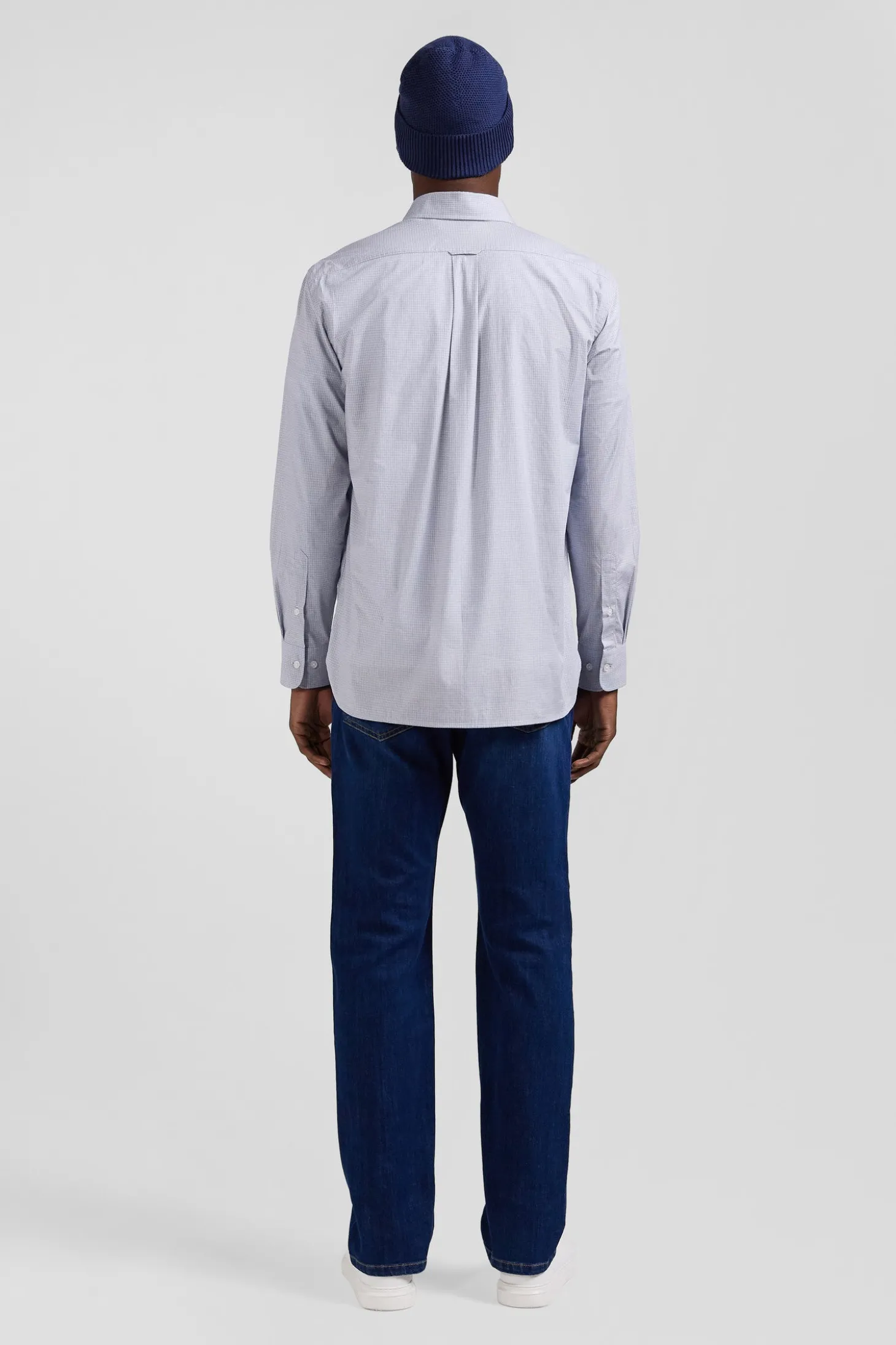 Regular sky blue cotton shirt with micro checks