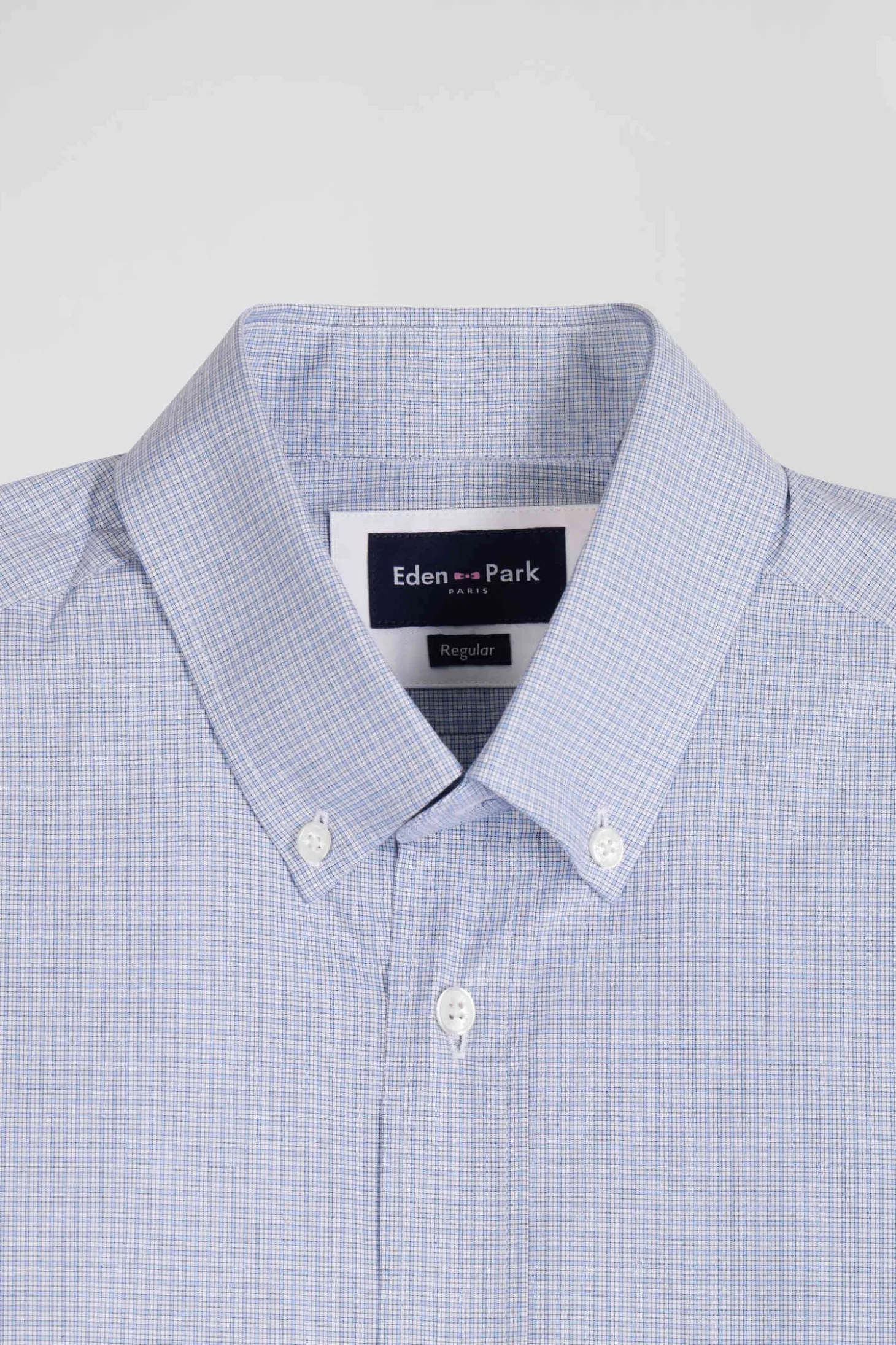 Regular sky blue cotton shirt with micro checks