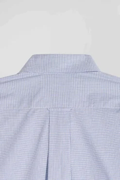Regular sky blue cotton shirt with micro checks