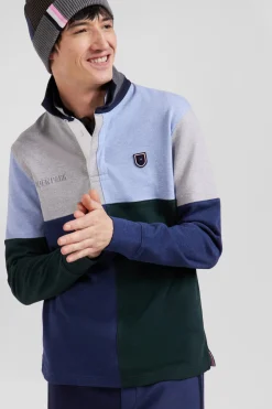 Regular sky blue long-sleeved Barbarian cotton rugby shirt