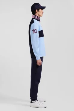 Regular sky blue long-sleeved cotton rugby shirt with sleeve N°10 embroidery