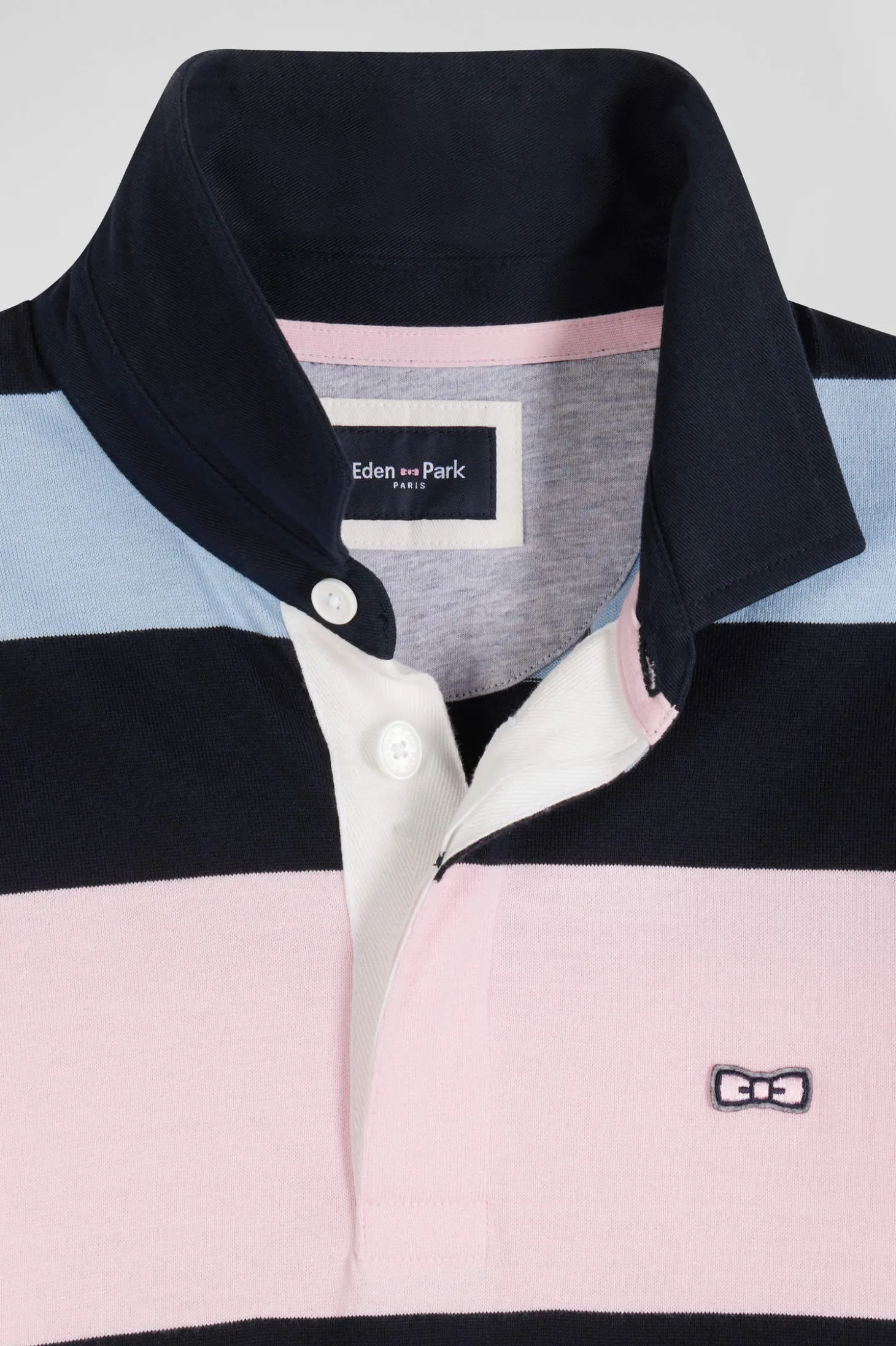 Regular sky blue long-sleeved striped cotton rugby shirt