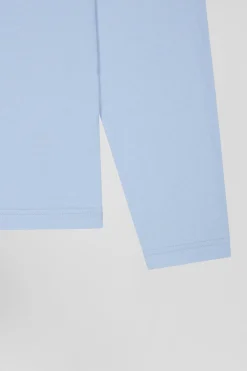 Regular sky blue long-sleeved cotton T-shirt with floral back patch