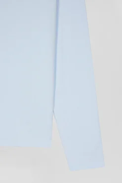 Regular sky blue long-sleeved cotton T-shirt