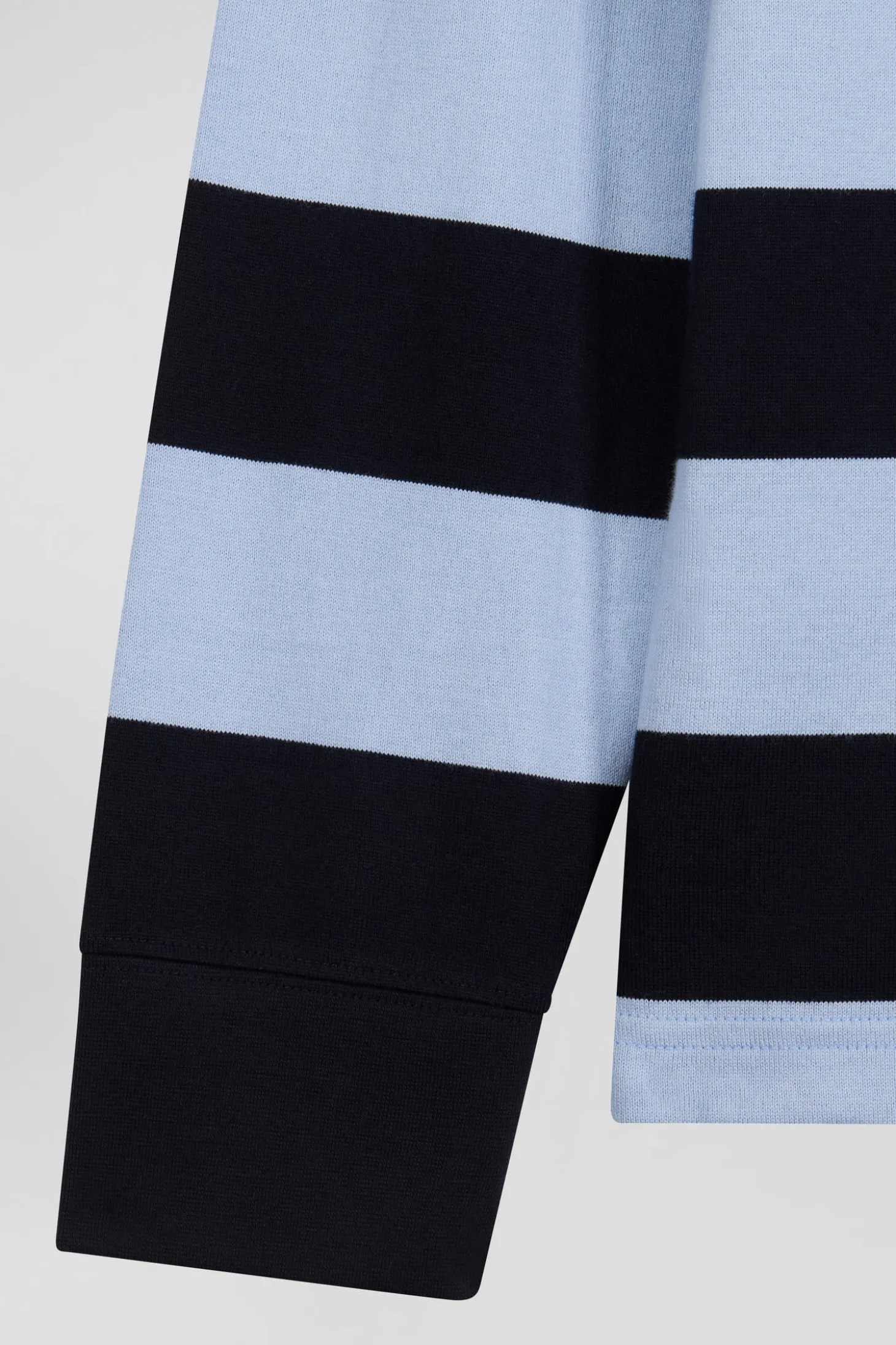 Regular sky blue long-sleeved striped cotton rugby shirt
