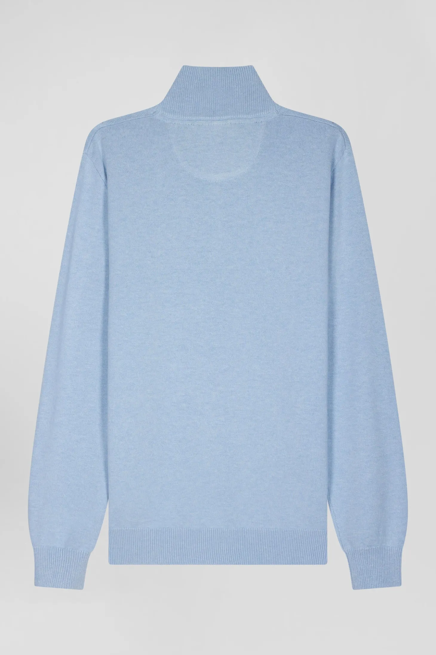 Regular sky blue semi-zipped wool and cotton jumper