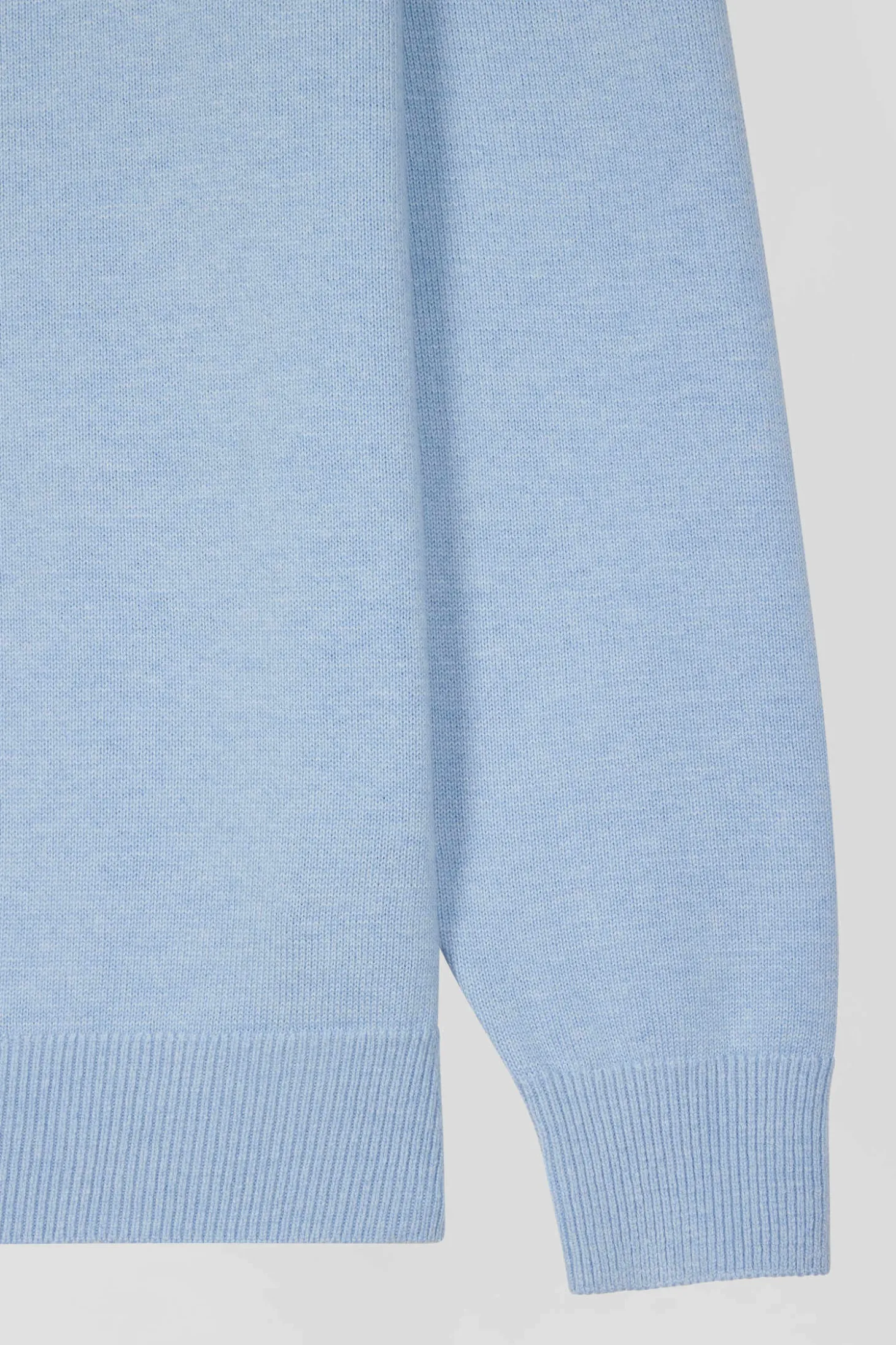 Regular sky blue semi-zipped wool and cotton jumper