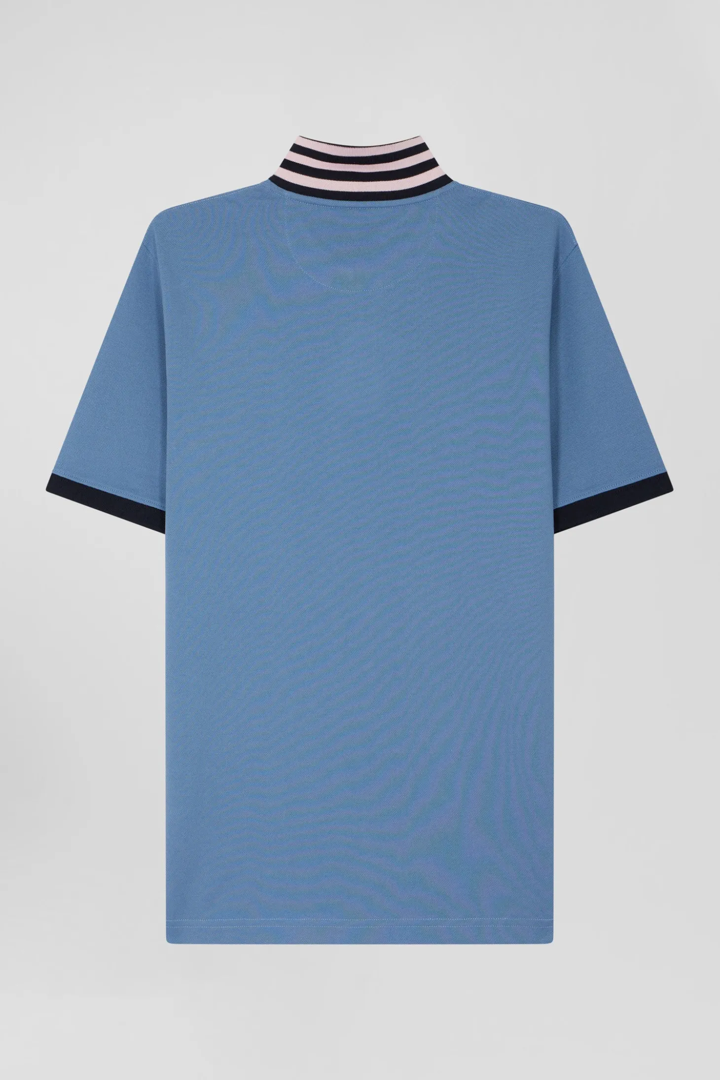 Regular sky blue short-sleeved cotton piqué polo shirt with contrasting details