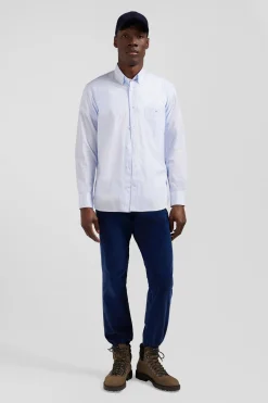 Regular sky blue striped cotton jacquard shirt