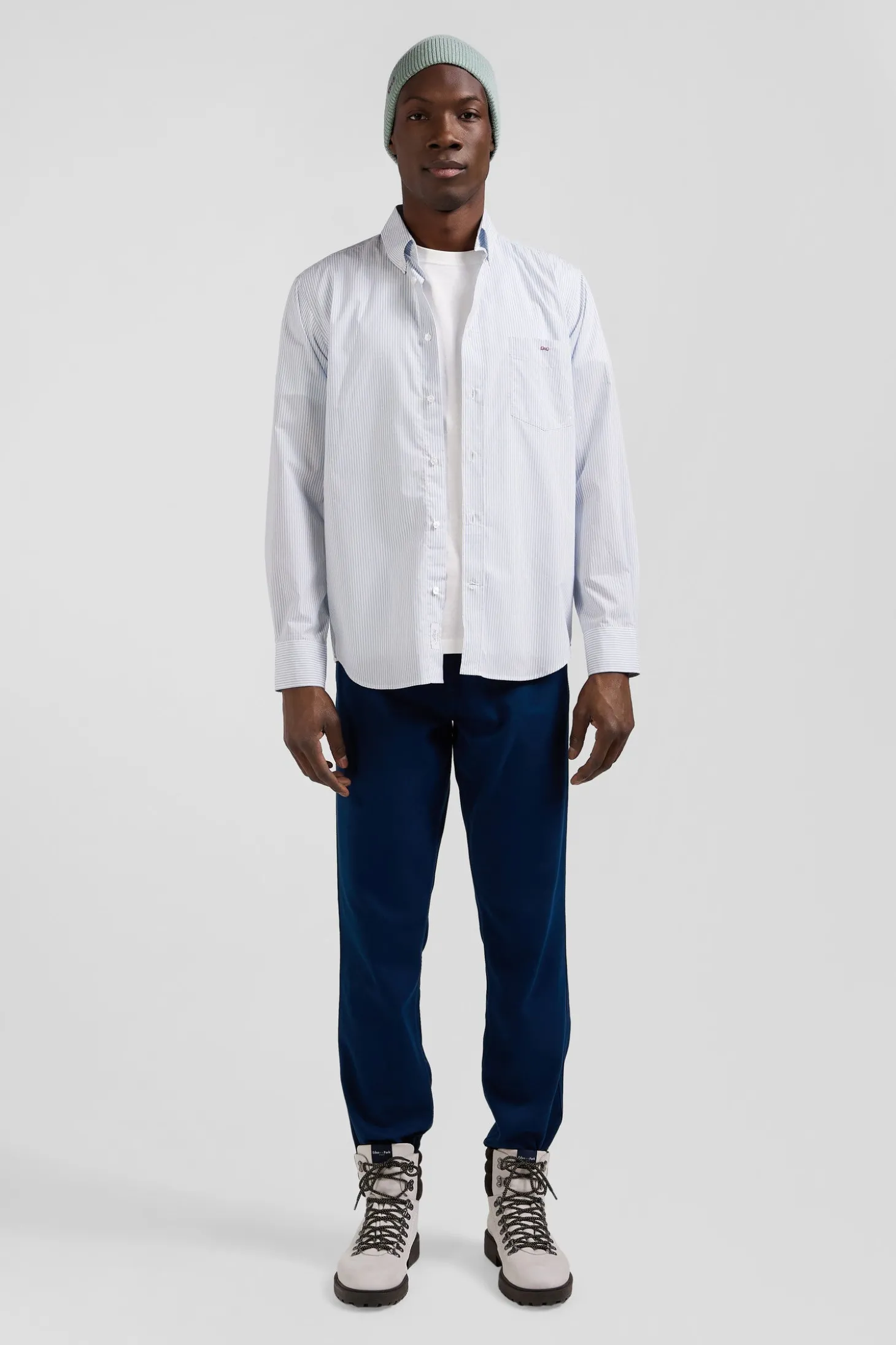 Regular sky blue striped cotton jacquard shirt