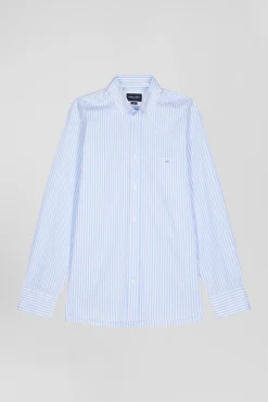 Regular sky blue striped cotton poplin shirt